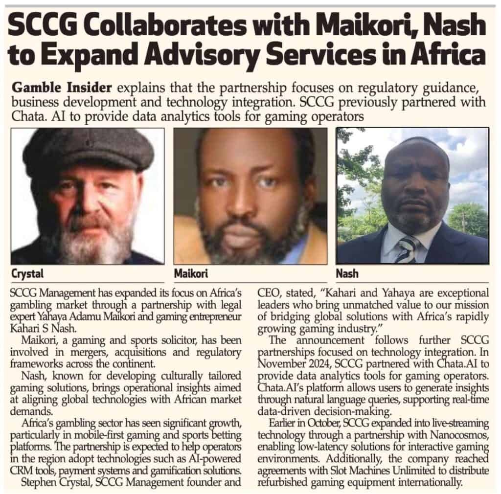 SCCG Collaborates with Maikori, Nash to Expand Advisory Services in Africa