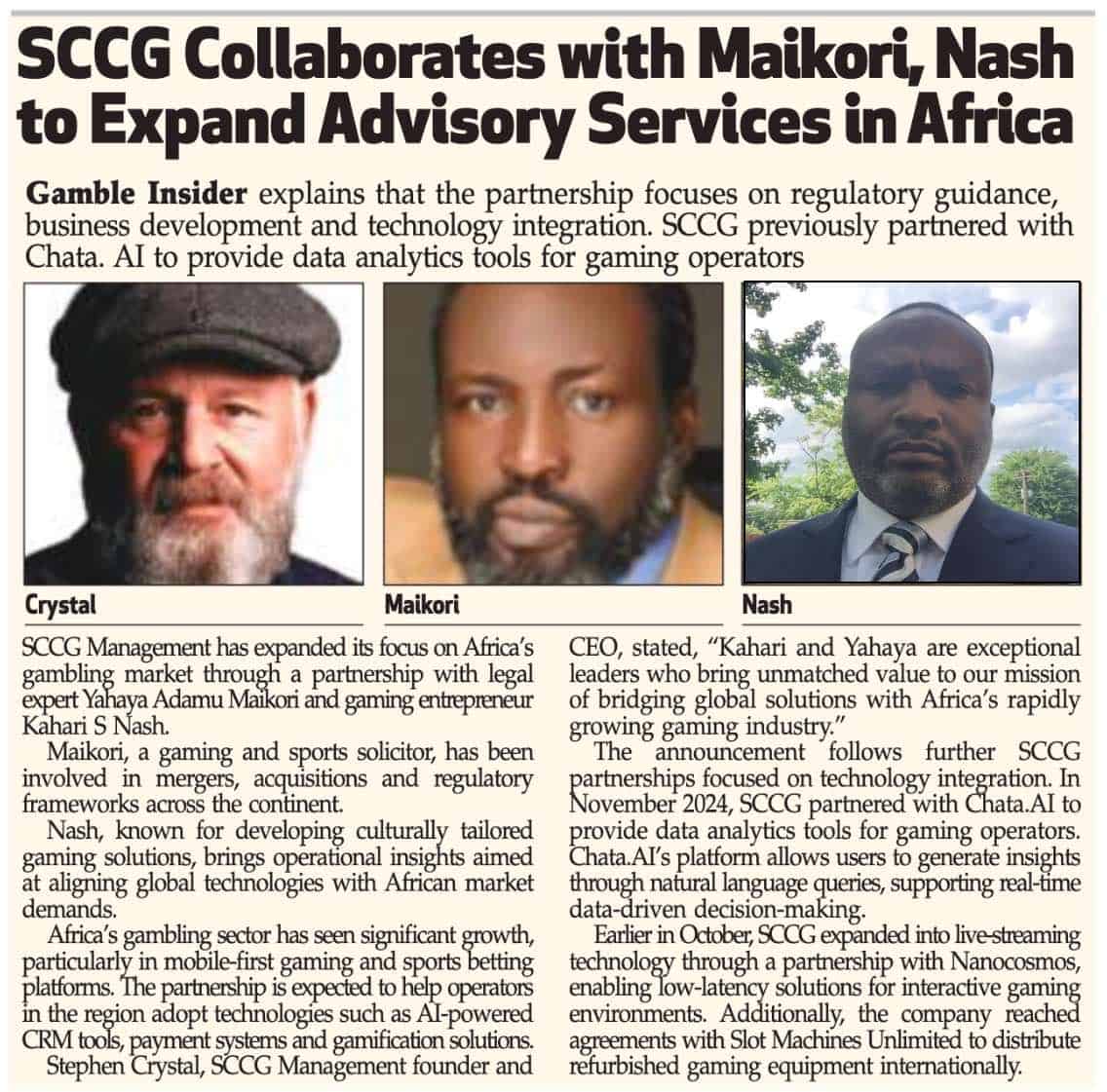 SCCG Collaborates with Maikori, Nash to Expand Advisory Services in Africa