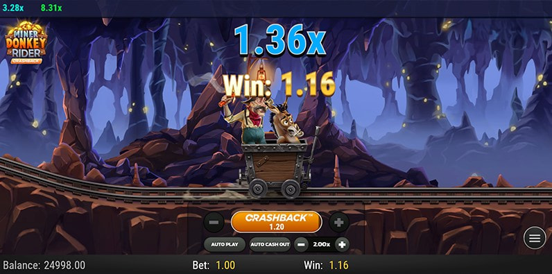 Screenshot of a win on Miner Donkey Rider slot