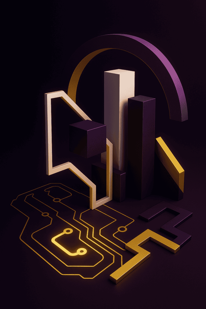 ai in gambling - Abstract geometric structures and circuit-like patterns symbolizing AI strategy, infrastructure, and scalability in the gambling ecosystem