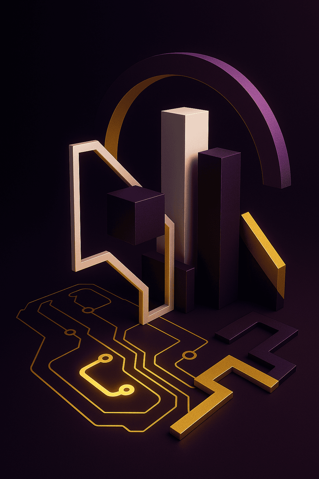 ai in gambling - Abstract geometric structures and circuit-like patterns symbolizing AI strategy, infrastructure, and scalability in the gambling ecosystem