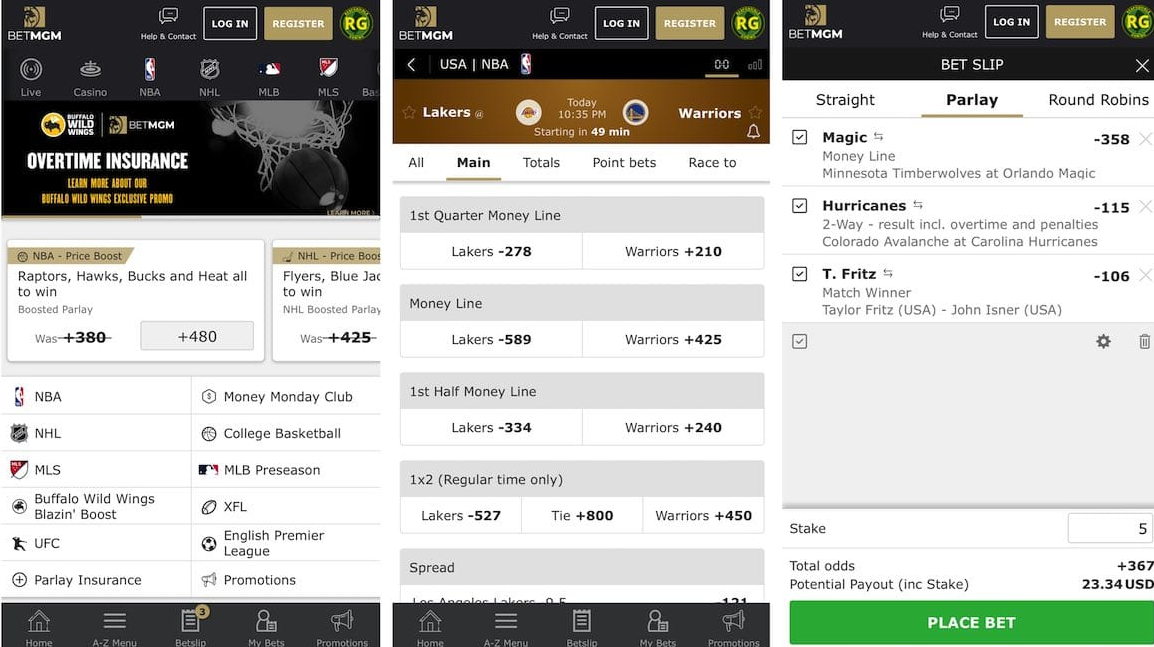 options for placing a bet on BetMGM