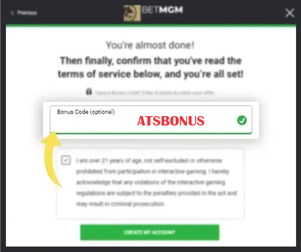 Registering and entering the BetMGM Bonus Code