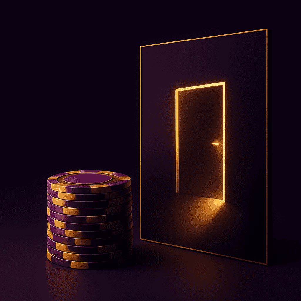 Stack of casino chips beside a glowing digital portal symbolizing loyalty value and seamless transition between online and retail gambling channels