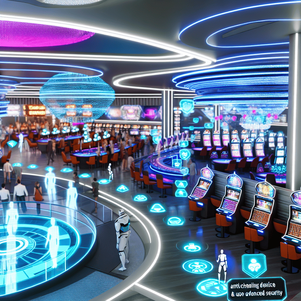 Futuristic casino with digital security elements.