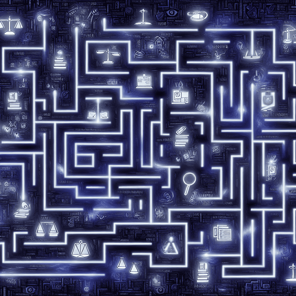 Labyrinth of legal pathways and technology.