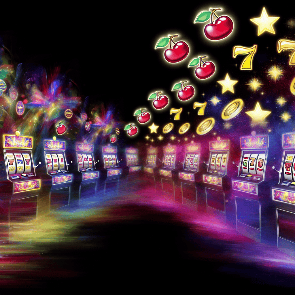 Slot machines merging into a creative explosion.