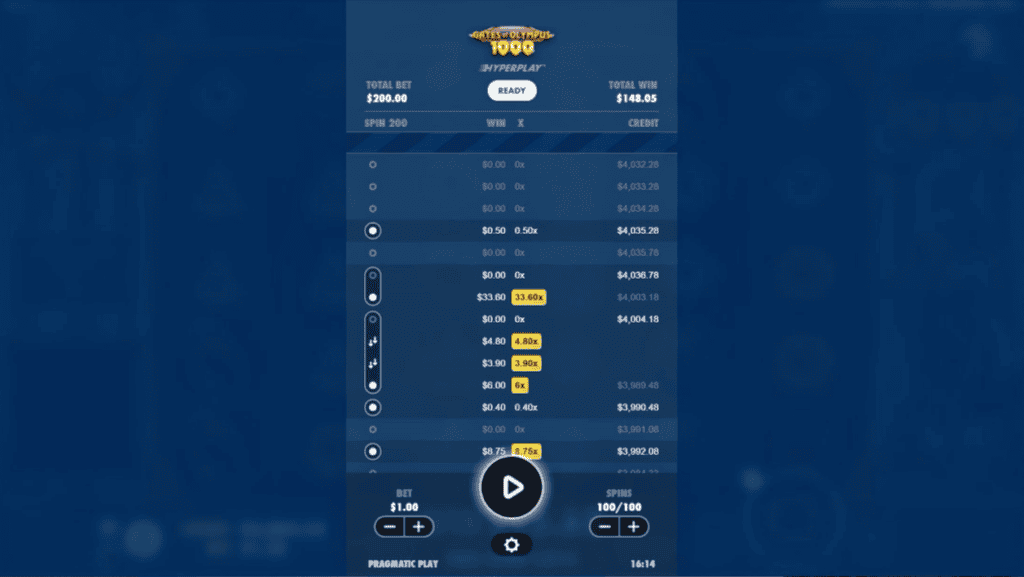 a screenshot of Pragmatic Play's new 'HyperPlay' feature from Roshtein's stream