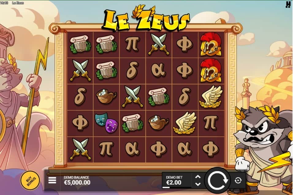 Le Zeus slot reels by Hacksaw Gaming