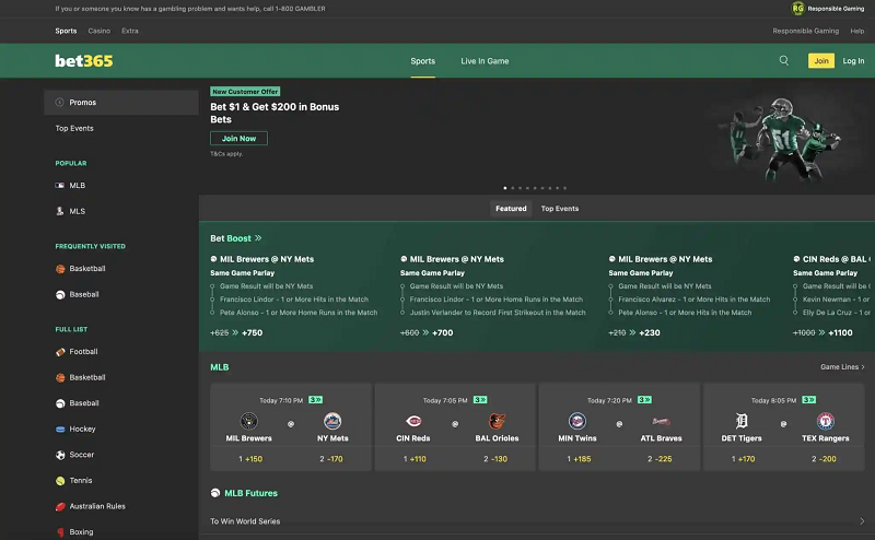 bet365 sportsbook sports betting option menu