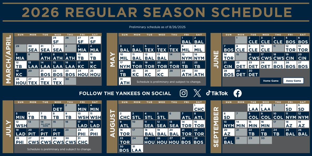 Yankees 2026 schedule release: Host Sept. 11 Subway Series celebration 2 Yankees 2026 schedule