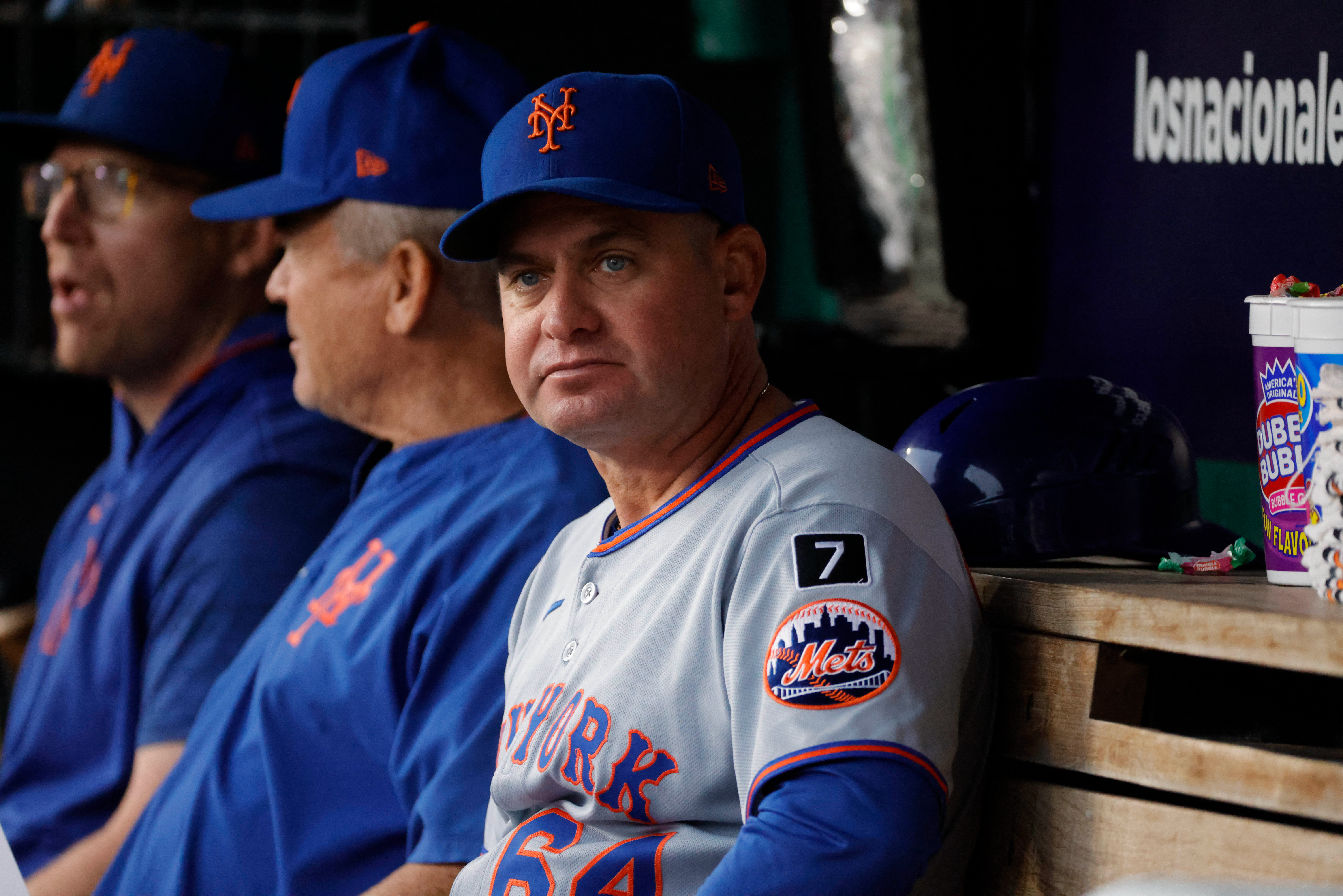 David Stearns created this Mets mess, now he has to clean it up 2 Carlos Mendoza John Gibbons Mets coaching staff grey uniforms sitting