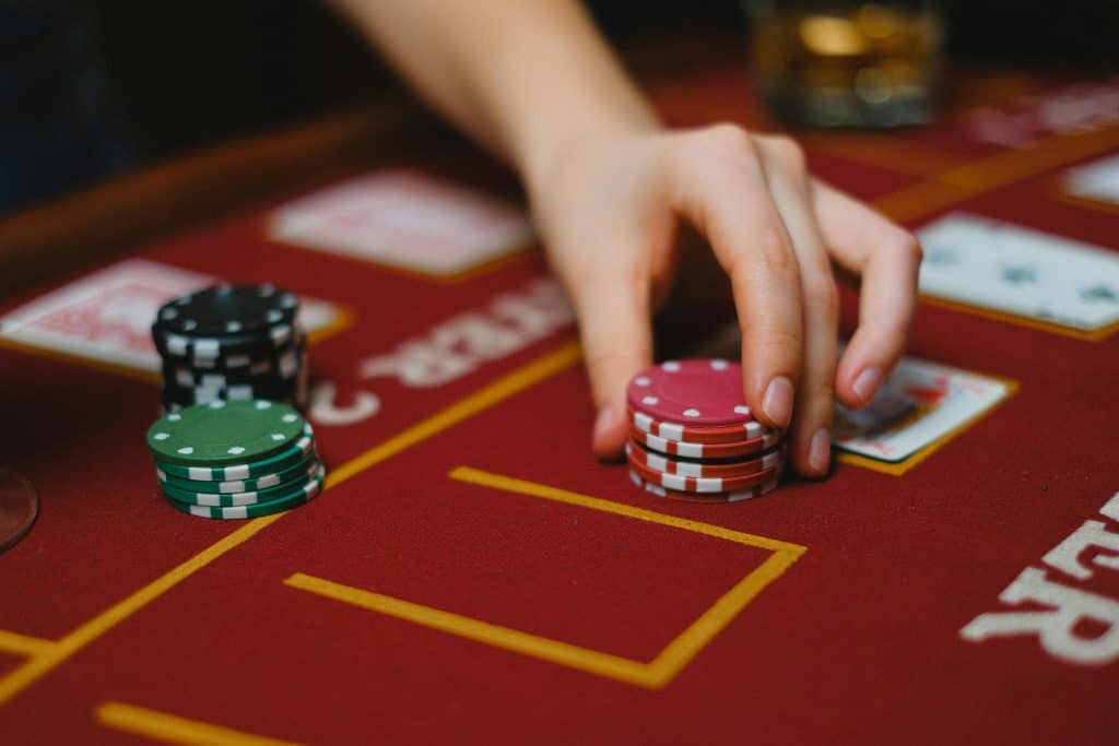 casino chips on a card table