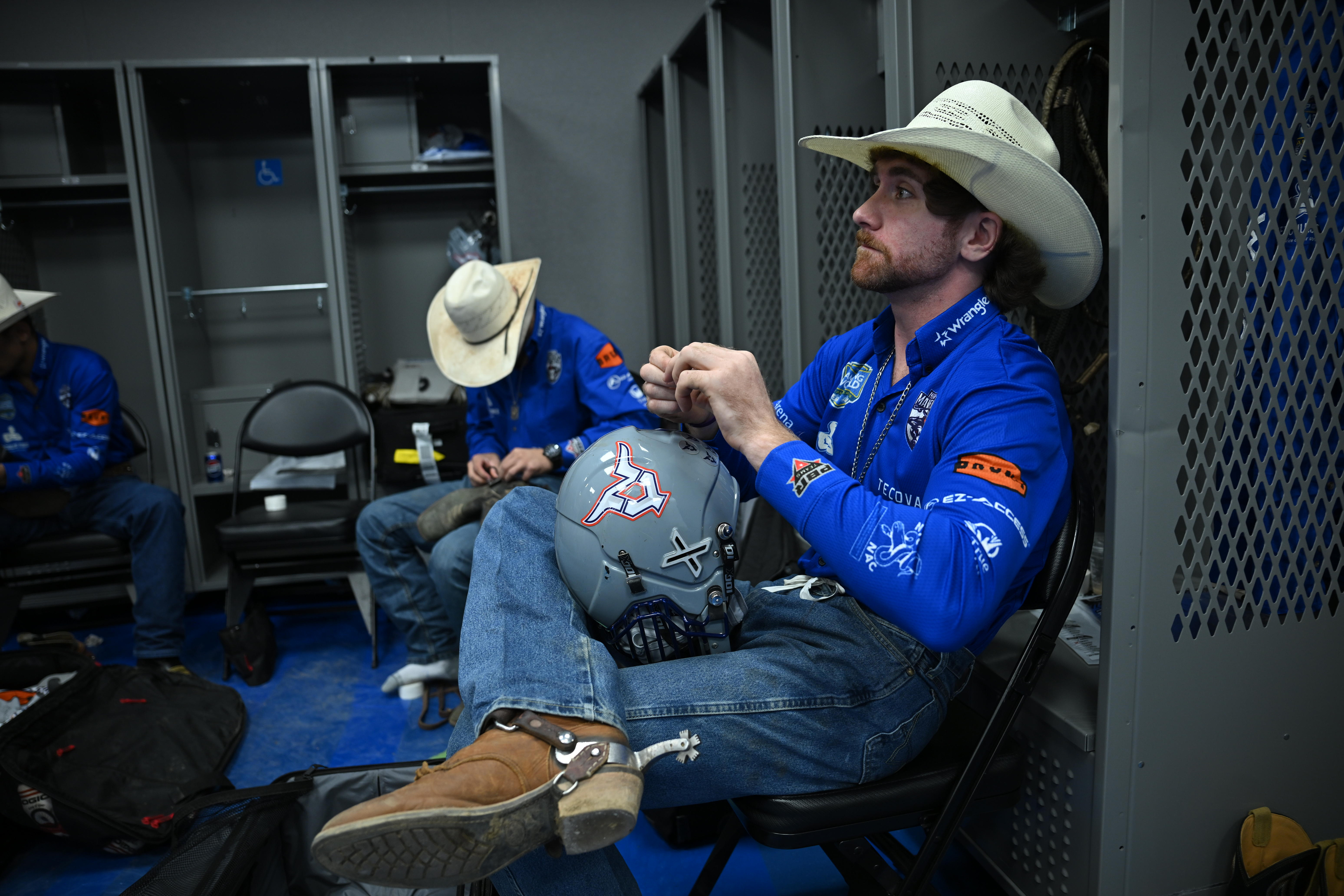 PHOTOS: New York Mavericks make debut at UBS Arena for home matchups of professional bull riding 2 Bob Mitchell in the locker room.