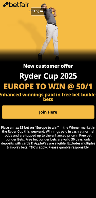 Betfair ryder cup betting offer: 50/1 boost