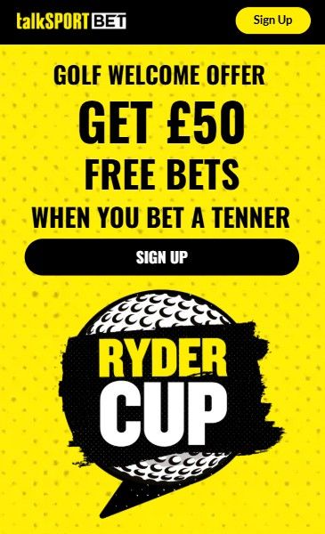 TalksportBet welcome offer: Get up to £50 in Ryder Cup free bets