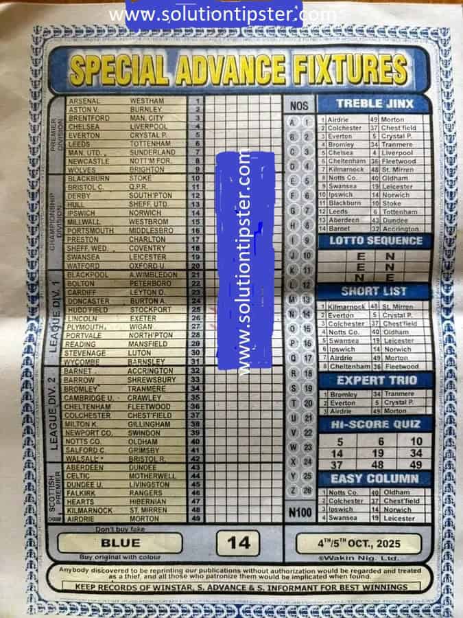 Week 14 Pools RSK Papers 2025: Soccer X Research, Bob Morton, Capital Intl, Winstar, BigWin - SolutionTipster