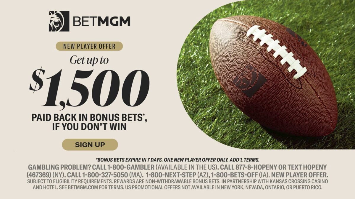 BetMGM Sportsbook $1,500 first bet on the house graphic.