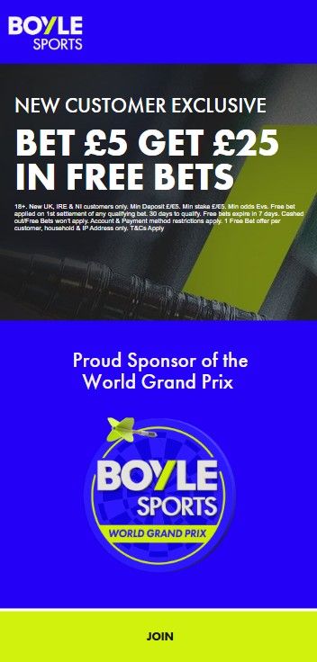 World Grand Prix final: Get £25 in darts free bets from tournament sponsor Boylesports