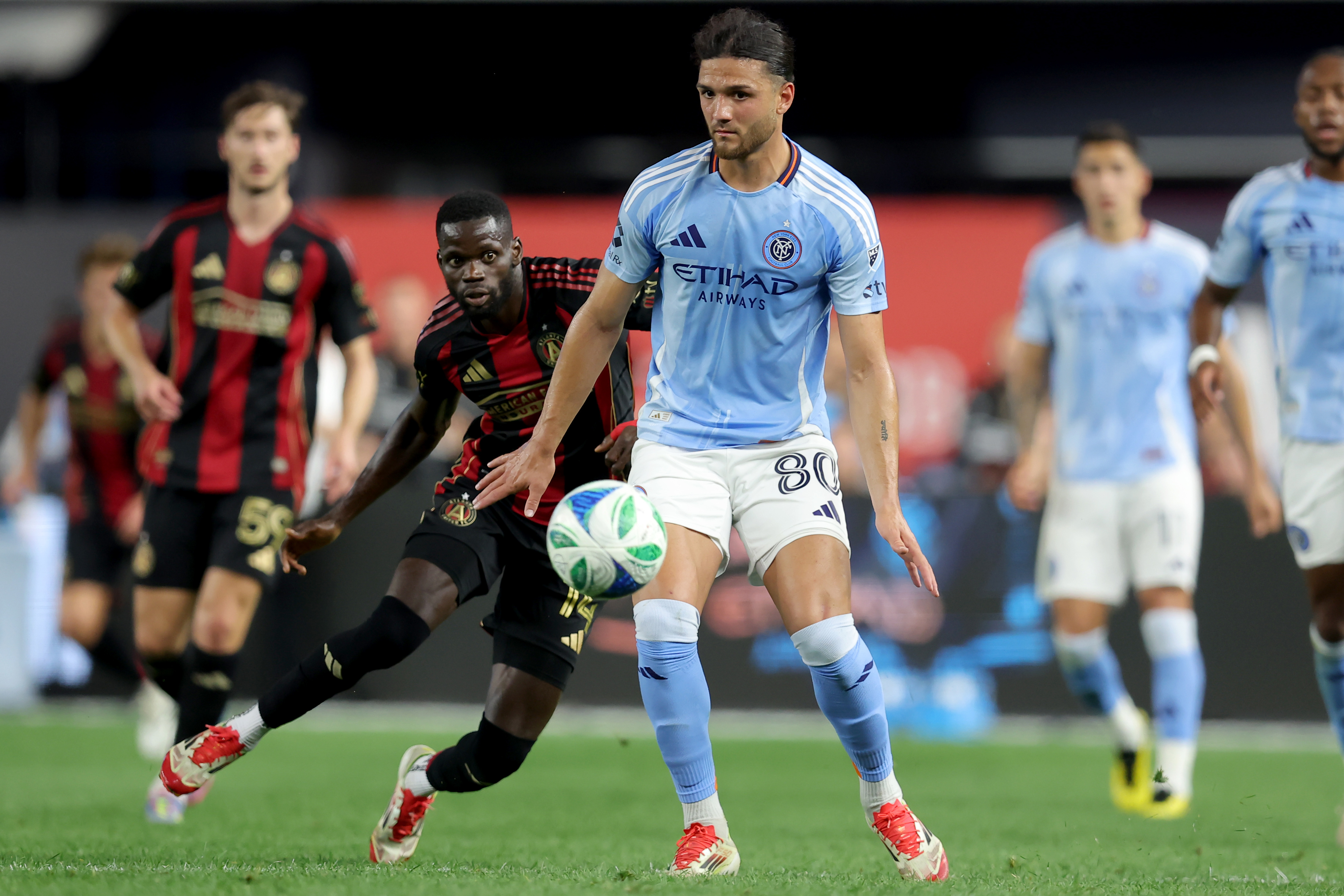 Source: NYCFC's Justin Haak receiving rampant interest from England, Germany, MLS clubs 2 Jun 12, 2025; New York, New York, USA; New York City FC midfielder Justin Haak (80) controls the ball against Atlanta United forward Jamal Thiare (14) during the second half at Yankee Stadium. Mandatory Credit: Brad Penner-Imagn Images