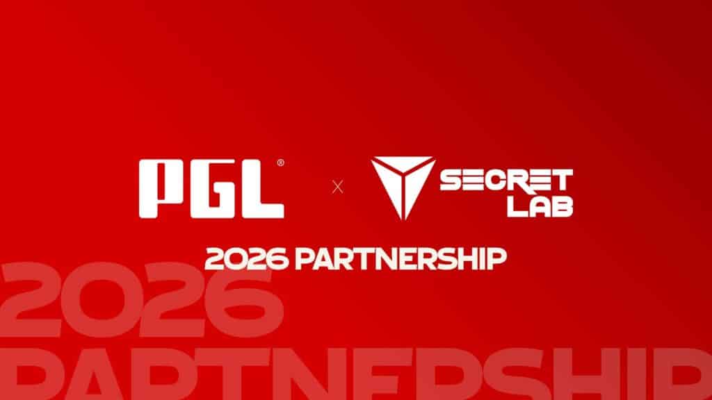 Image of PGL and Secretlab logos on a red background
