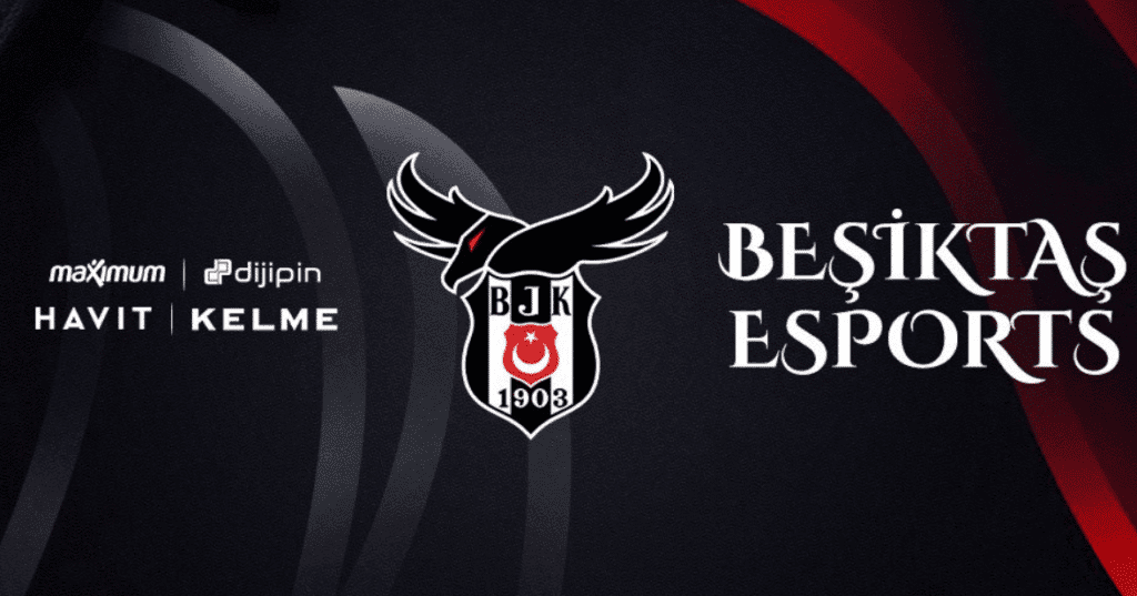 Beşiktaş Esports black and red graphic featuring brand logo featuring partners