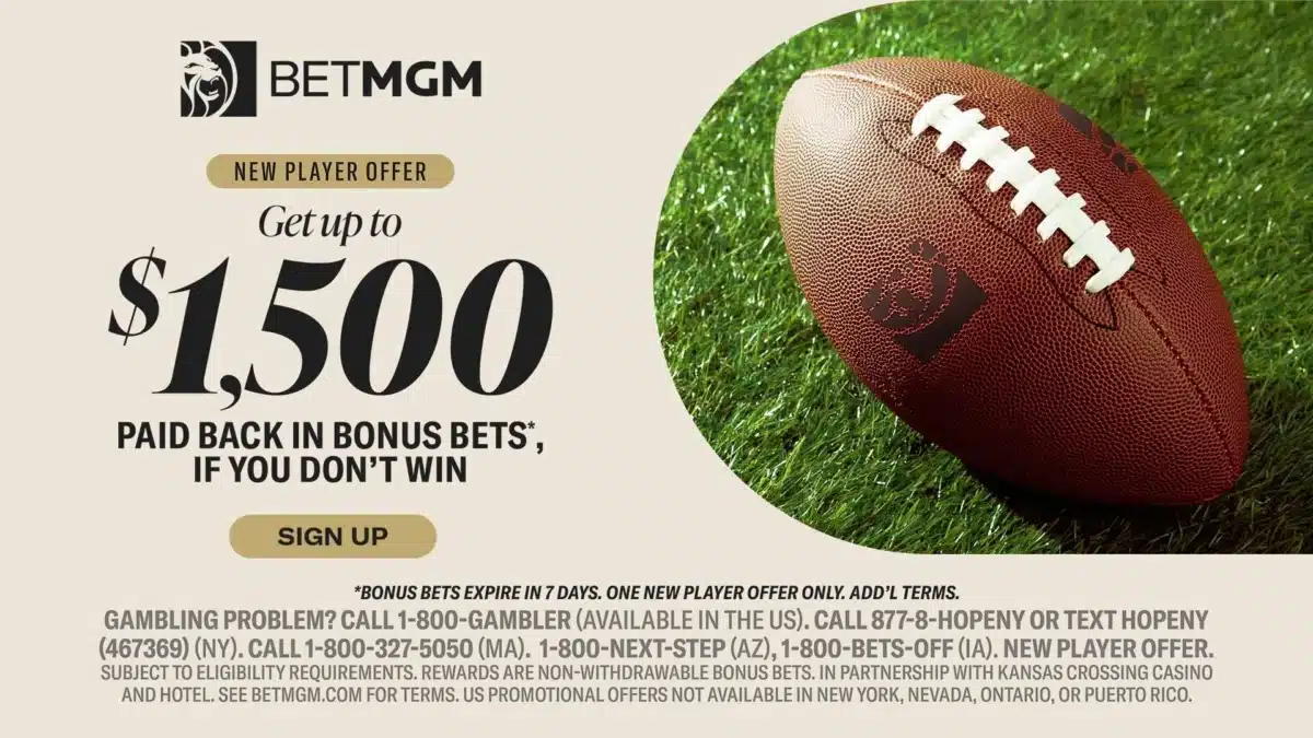 BetMGM Sportsbook $1,500 first bet offer image.