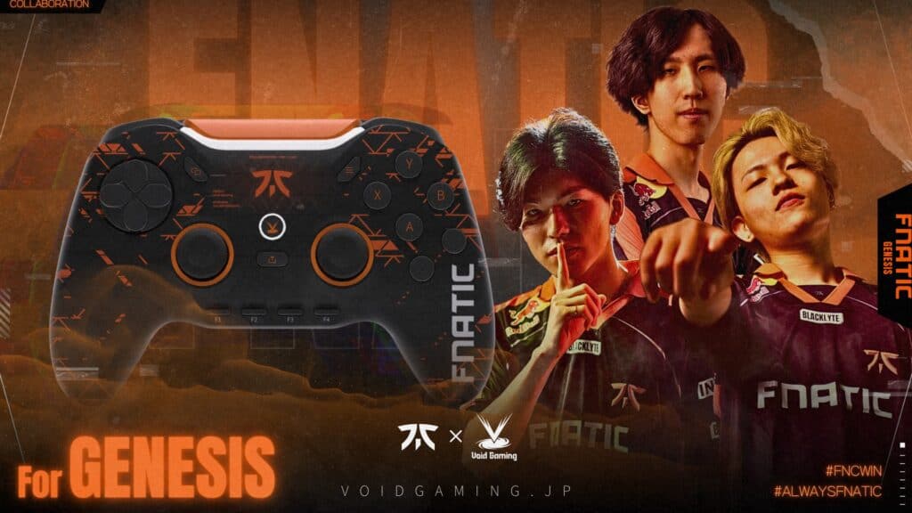 Fnatic promotional image featuring pro players and GENESIS Void Gaming controller
