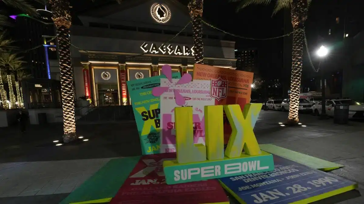 an image of Caesars New Orleans with Super Bowl 2026 decorations outside. Casino operators view Super Bowl Sunday as one of the most significant days of the year primarily due to the massive surge in sports betting, visitor traffic, and overall economic activity it generates.